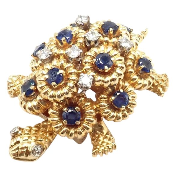 Tiffany & Co. Jewelry - Rare! Authentic Tiffany & Co. Turtle 18k Yellow Gold Diamond Sapphire Pin Brooch